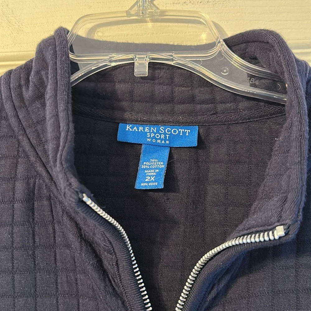 Vintage Karen Scott Plus Size Navy Long Sleeve Lightweight Jacket Vest Size 2X - Picture 3 of 5